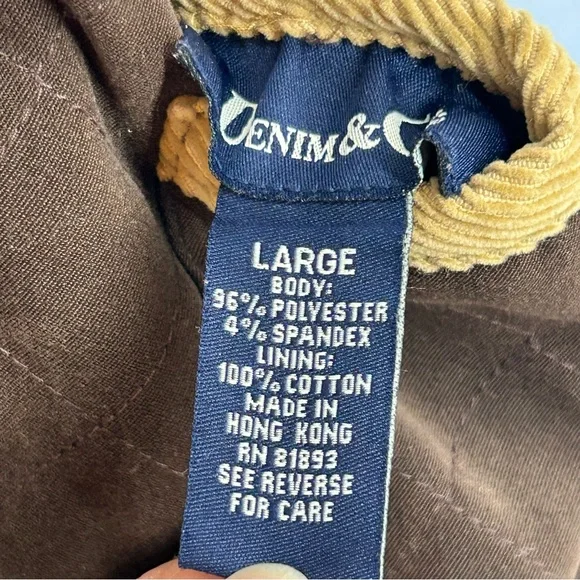 Denim&Co Vtg 90s Barn Jacket Reversible Brown Quilted and Tan Corduroy Size L - Picture 8 of 11